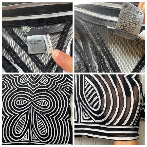 Damee Mesh jacket black white Size Small full zip NWOT geometric striped trim - Picture 9 of 13